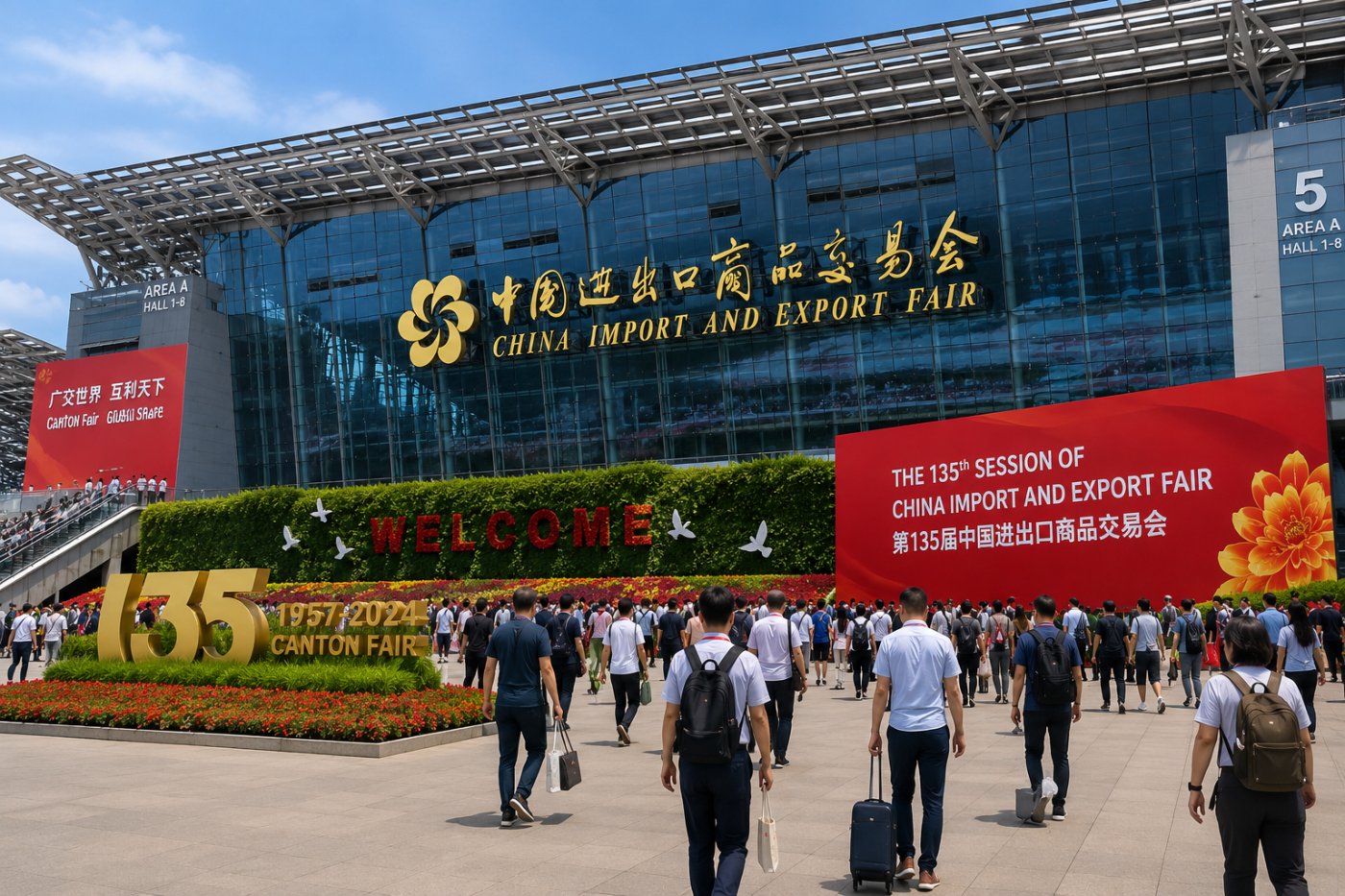 Visitors arriving at the Canton Fair complex in Guangzhou